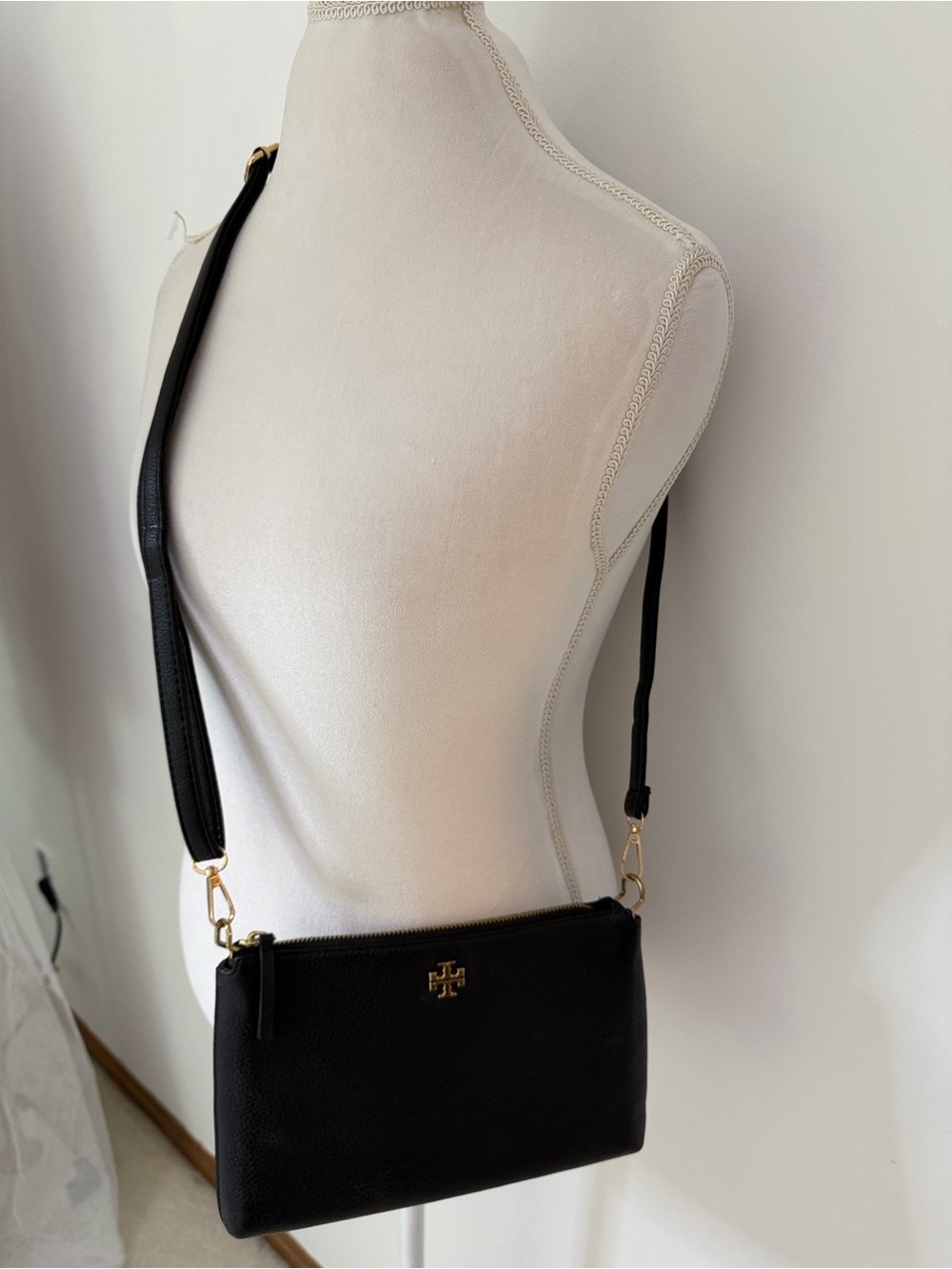 Tory Burch Black Leather Crossbody with Gold Hardware